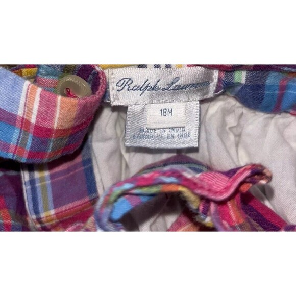 Ralph Lauren Dress Plaid 18 Month Ruffle Sleeves V Back Button Lined Cotton - Picture 5 of 5